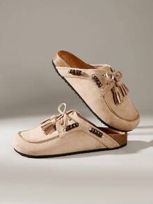 Solecia 女士休闲百搭流苏平底鞋 - 杏色 - 查看 2