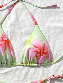 Swim Vcay Conjunto de bikini halter con estampado aleatorio sexy para mujer, verano - Multicolor - Ver 3