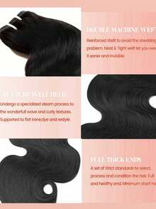 14-28英寸奢华水波纹真人发束，处女发接发，1束，高级真发双层编织，高光泽，使用寿命长，日常及沙龙品质，柔软丝滑，高级隐形接发 - Natural Black - 查看 6