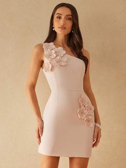 Silquee This Stylish 3D Floral-Embellished Sleeveless One-Shoulder Mini Dress Is Perfect For Parties, Banquets, And Everyday Wear. The Elegant Tulip Skirt Design Makes It A Perfect Choice For Parties, Bridesmaid Dresses, Beach Vacations, Dates, Weddings, And Formal Occasions. It Perfectly Complements The Summer Sun And Starry Sky, Exuding A Refined And Charming Aura, Showcasing Summer Style. Suitable For Afternoon Tea, Casual Parties, And Various Other Occasions, Or As A Wedding Guest Dress.