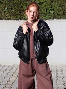 SILVIA DI SANTO Women's Autumn And Winter Black Leather Jacket With Hood, Velvet Lining For Warmth - Black - View 1