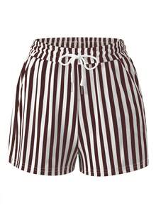 Jouncy Women's Summer Two Pieces Set, White And Brown Striped Shorts, Loose Women's T-Shirt, Basic Best-Selling Set, Cocktail Party Pattern - Multicolor - View 5