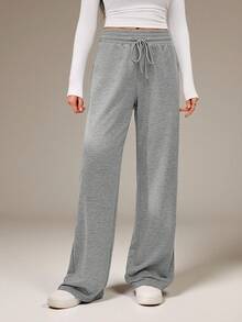 SHEIN Tall Pantalones de chándal con cordón en la cintura de color gris primaveral, atuendos para graduación, regreso a la escuela, atuendos para maestras - Gris - Ver 8