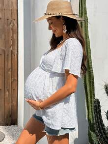 Boho Mama Áo ngủ kiểu babydoll màu trơn, thoải mái, dành cho bà bầu và đi nghỉ mát, hiệu Schiffy, cổ tim, kiểu xoắn phía trước, thích hợp cho mùa hè. - trắng - Xem 8
