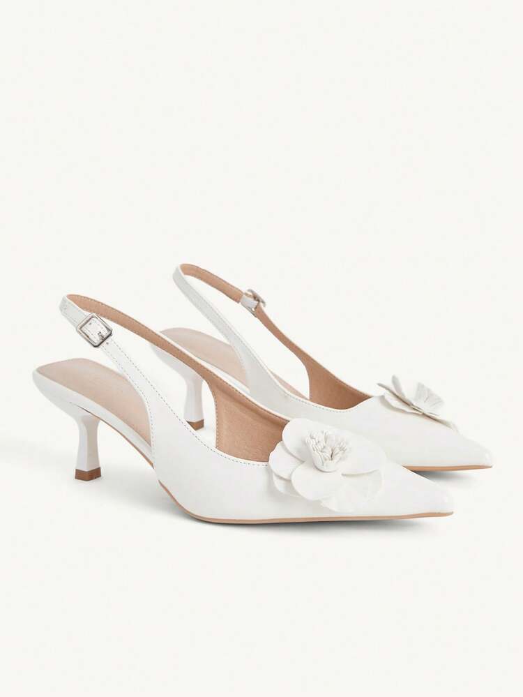 CUCCOO CHICEST Women Shoes White Patent Leather Pointed Sandals, Stiletto Strap, Three-Dimensional Flower Decoration, Gentle And Elegant Commuting Dating Shoes Wedding Shoes Summer Shoes Bride Shoes