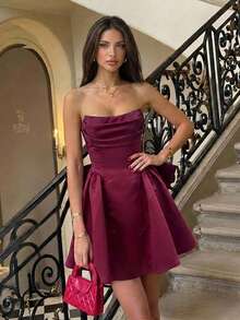 Aloruh 性感露背针织紧身连衣裙，咖啡棕色 - 酒紅色 - 查看 5