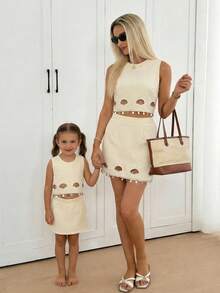 Easowa Ensemble débardeur et mini-jupe décontracté de vacances, couleur unie avec pendentif ajouré - Kaki - Voir 1