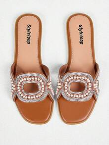 Styleloop 女士平底凉鞋，波西米亚风，复古美式，波西米亚风，西部音乐节，派对装扮 - 棕色 - 查看 4