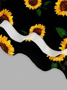 SHEIN EZwear 大码女式休闲简约修身吊带长裙，向日葵印花，适合夏季穿着 - 彩色 - 查看 4