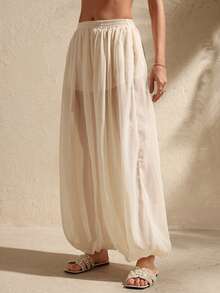 Swim Chiccia 雪纺灯笼阔腿裤，显瘦，舒适，通勤，百搭，春夏款 - 杏色 - 查看 4