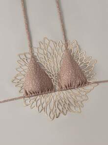 Swim Basics All-Over Print Twist Strap Bikini Top - Brown - View 5