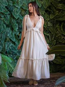 Andrea Bello Neuer Herbst Rückkehr zur Schule Lässig Urlaubsstil Trägerkleid Lange Kleider für Frauen Sommer Frauenkleider - Weiss - Übersicht 1