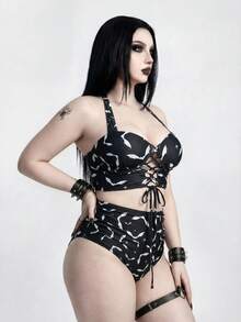 ROMWE Goth Bộ đồ bơi mùa hè mới 2026 kiểu dáng punk cá tính, họa tiết động vật, gợi cảm, cỡ lớn, thích hợp cho kỳ nghỉ biển. - Nhiều màu - Xem 3