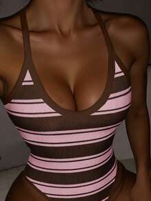 Rovax Women's Digital Striped Casual Bodysuit - Multicolor - View 1