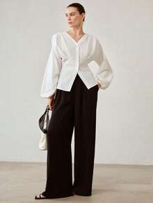MOTF PREMIUM WOMEN'S PLEATED DROP SHOULDER FITTED BLOUSE FOR COMMUTING - White - View 5