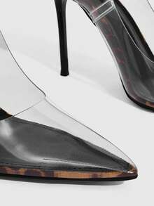 CUCCOO SZL Giày cao gót mũi nhọn trong suốt màu đỏ hồng quyến rũ dành cho nữ, thích hợp cho tiệc tùng, sự kiện trang trọng, ngày Valentine, những buổi tối mùa xuân thoải mái, những đêm tiệc tưng bừng, kỳ nghỉ xuân, lễ Phục sinh, dạ hội và Giáng sinh. - Báo nâu đen - Xem 5