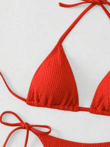 Swim Basics Bộ bikini hai mảnh gợi cảm buộc dây cổ và quần tam giác dành cho nữ, thích hợp mặc đi biển mùa hè. - Đỏ - Xem 3