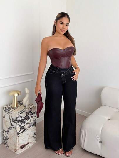 Maria Perezxox 女式不对称腰部宽松牛仔裤