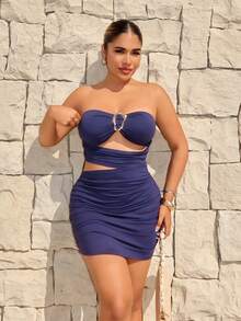 Maria Perezxox Women's Sexy Bodycon Metal Buckle Mini Dress - Navy Blue - View 5