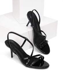 CUCCOO SZL 女士时尚黑色漆皮方头高跟凉鞋，简约百搭，修饰腿型，适合通勤、约会、聚会、派对、婚礼等各种场合。 - 黑額 - 查看 7