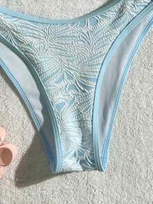 Swim Mod 2pcs Light Blue Floral Bikini Set,Triangle Halter Elegant Special Fabric With 3D Floral Accessories,Summer Casual Beach Holiday Vacation Holiday - Blue - View 7