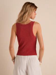 Easelle 休闲复古V领做旧女式背心 - 橘色 - 查看 2