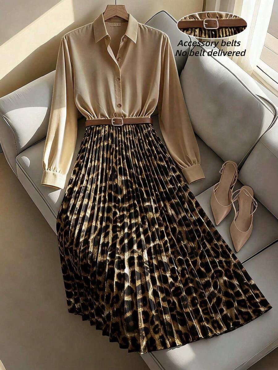 Franclia Váy xòe xếp ly họa tiết da báo ôm sát eo thanh lịch dành cho nữ, phù hợp để đi làm và đi chơi - Cà phê - Xem 1