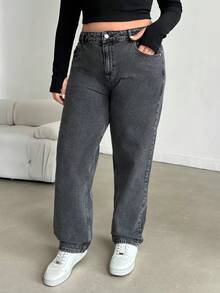 EURMUSE 100%Cotton Plus Size Straight Leg Jeans - Grey - View 3