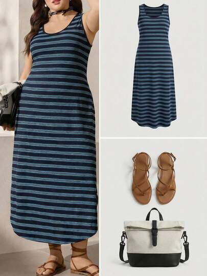 Zelara 大码女装夏季无袖圆领抽象印花长款休闲度假波西米亚风连衣裙优雅女士万圣节服装魅力女装冬季端庄女装复古连衣裙