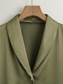 SHEIN LUNE Blouse courte à manches courtes en satin unicolore élégante de style français pour femmes - Vert - Voir 4
