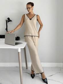 Siren Gaze Women's V-Neck Sleeveless Top And Pants Casual 2 Pieces Set - Multicolor - View 4