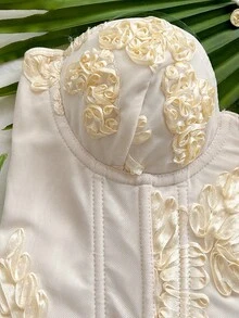 Soleia 优雅的3D立体花卉鱼骨纹文胸上衣，夏季 - 杏色 - 查看 5