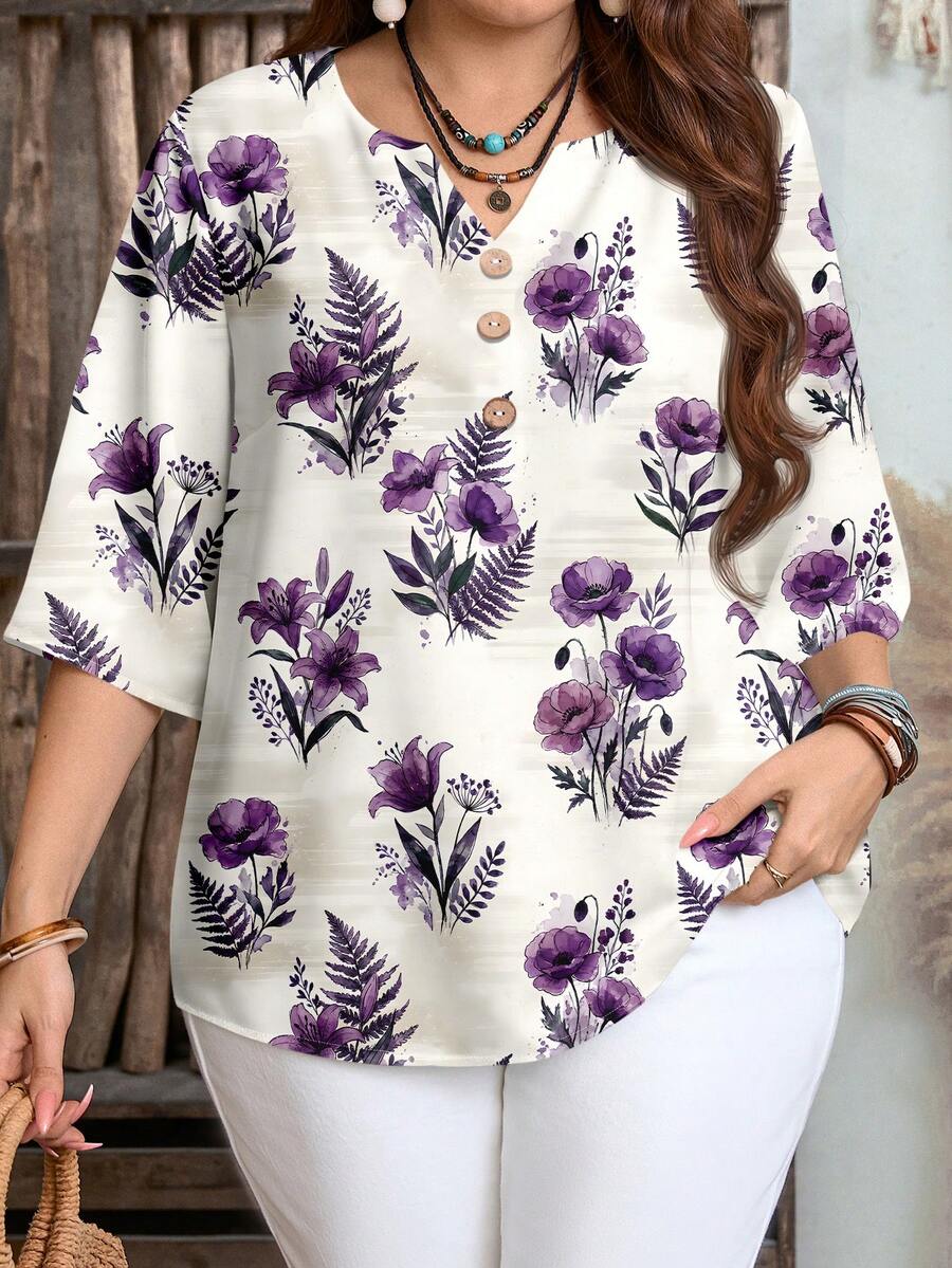 EMERY ROSE Blusa con botones y estampado floral - Multicolor - Ver 1