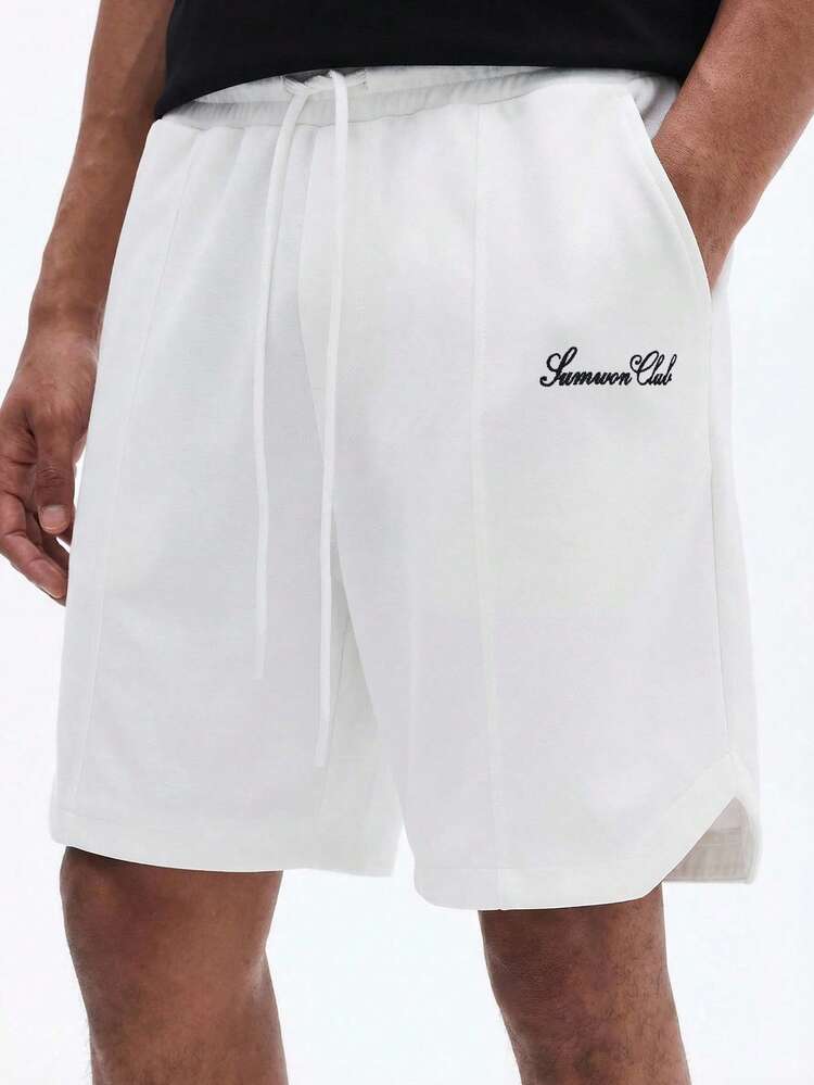 White Drawstring Shorts With Script Logo