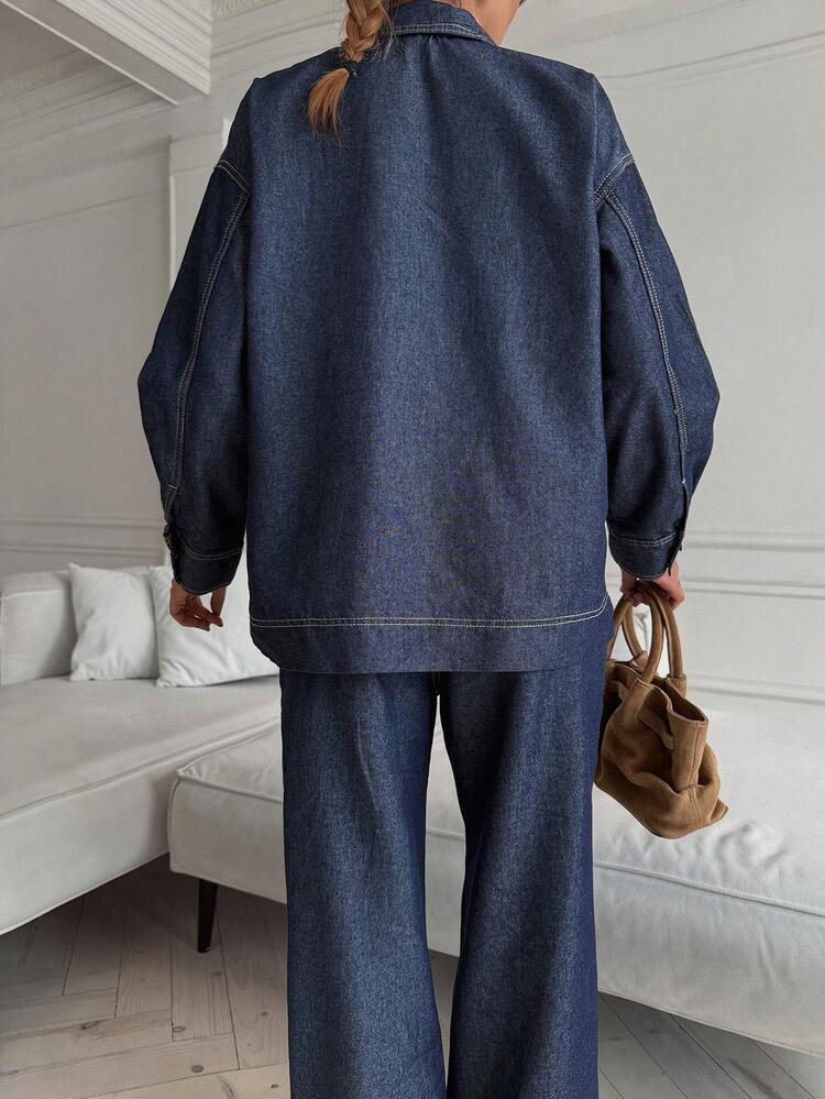 Women's Casual Top And Jeans Set