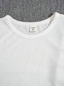 SHEIN 適合夏天的青少年男孩休閒簡約純色圓領背心 - 白色 - 查看 3