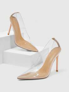 CUCCOO SZL 性感时尚尖头透明玫瑰红高跟鞋，适合派对、正式场合、情人节、春季休闲、叛逆之夜、春季鞋履、春假、复活节舞会、圣诞节等场合。 - 祼色鏡面 - 查看 3