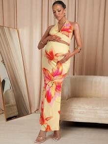 MaterniChic Maternity Casual Printed Halter Neck Tank Top & Skirt 2 Pieces Set, Summer - Yellow - View 11