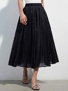 Aveloria Modichic 黑色百褶裙，精致多层百褶设计，经典通勤风，休闲百搭，优雅迷人，适合工作、休闲聚会、日常穿着，松紧腰设计，飘逸垂坠，A字廓形，柔软雪纺面料。主要特点：百褶裙，飘逸长裙，显瘦设计，通勤必备，舒适，复古优雅，百搭单品，女神范儿，轻盈面料。精致百搭显瘦柔软百褶拼接高腰裙，女士百褶裙，女士半身裙，正式场合半身裙，百褶裙搭配黑色半身裙。 - 黑色 - 查看 1