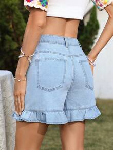 Breezaya Women's Vacation Ruffled Hem Denim Shorts - Light Wash - View 4