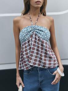 Nöista Halter-Neck Top With A Mixed Print Design With A Ruched Bust And Flowy Silhouette. Summer Days, Relaxed Outings, Spring, Summer, Easter, Bohi, Festival. - Multicolor - View 4