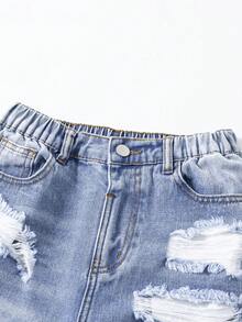 Quần jeans ống rộng denim màu xanh nhạt bạc màu, phong cách tối giản, thường ngày, thời trang dành cho bé gái tuổi teen. - Màu xanh lam - Xem 4