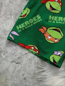 TEENAGE MUTANT NINJA TURTLES | SHEIN Tween Boy Cartoon Print Short Sleeve Top And Shorts Pajama Set - Green - View 6