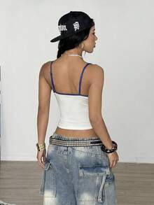 Muchica 女士字母印花针织吊带背心，学院风 - 彩色 - 查看 2