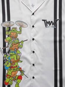 TEENAGE MUTANT NINJA TURTLES | SHEIN Áo sơ mi nam tay ngắn cài một hàng khuy, kiểu dáng thường ngày, họa tiết Teen Mutant Turtles - Màu be - Xem 3