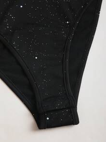 Sweetra Sexy Backless Sequin Embellished Romper, Punk Rock Style, Waist Cinching, Revealing Neckline, Versatile Shoulder Design, Sultry & Sweet, Suitable For Early Autumn - Black - View 3