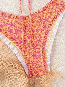 Swim Mod Bộ bikini mùa hè mới gợi cảm, tối giản, họa tiết hoa, buộc dây, hở lưng dành cho nữ, thích hợp cho kỳ nghỉ biển. - Nhiều màu - Xem 3