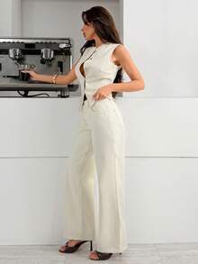 EURMUSE Top & Straight Jean Two Pieces Denim Set - White - View 7