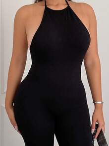 Maria Perezxox 无缝针织露背性感吊带连体裤 - 黑色 - 查看 6