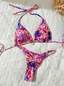 Elavelle Springbreak 女士随机印花吊带性感比基尼泳衣套装，夏季沙滩装 - 彩色 - 查看 1